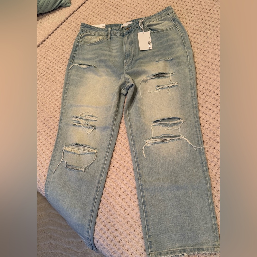 NWT VICI Women's Distressed Light Blue Straight Leg Jeans SIZE 31, 100% cotton